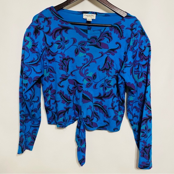 Dior Tops - Vintage Christian Dior Womens Floral Long Sleeve Tie Top Size Large